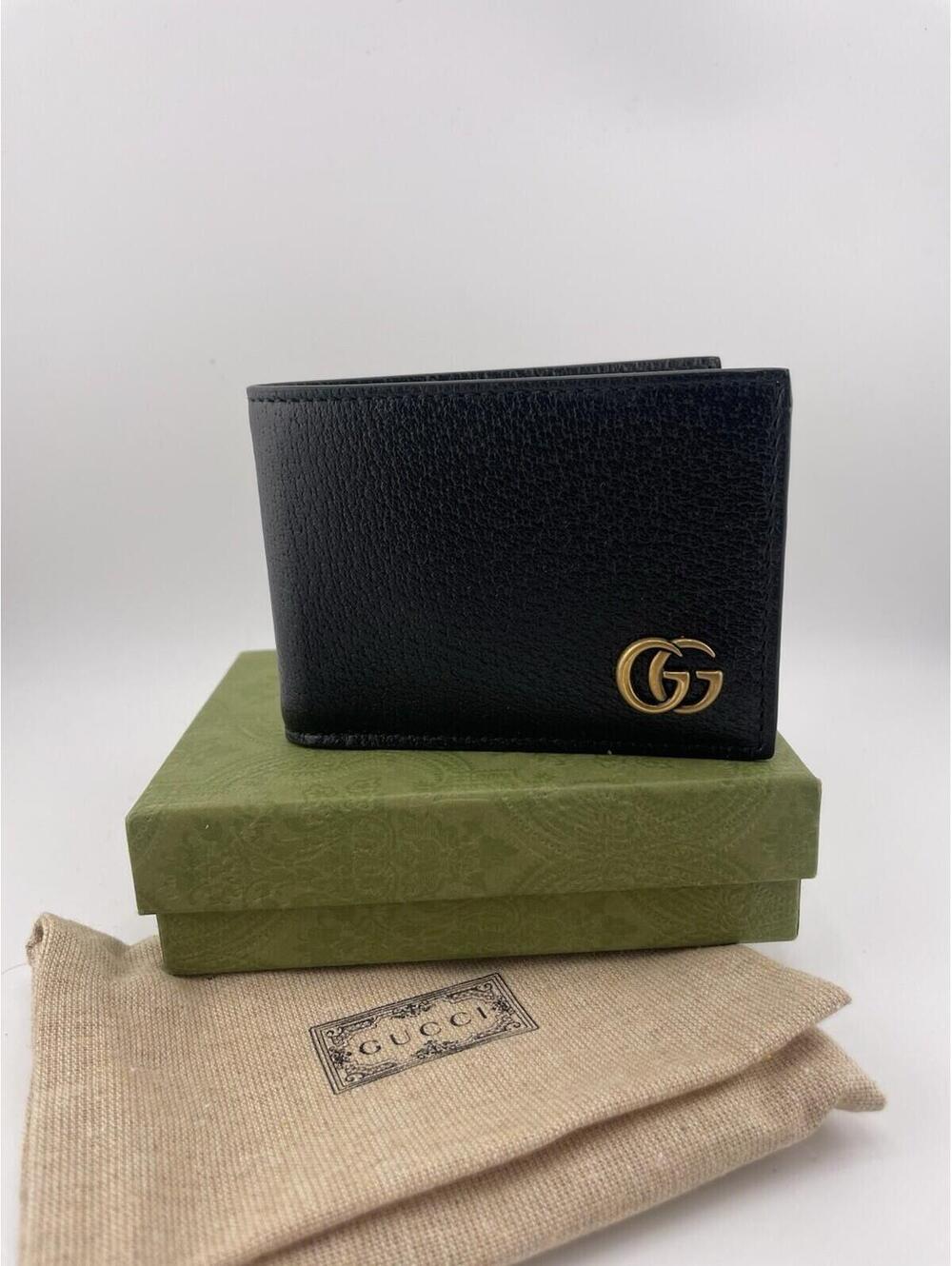 Gucci Men's Black Leather Bifold Wallet With Gold GG Initials Authentic New - Picture 3 of 9